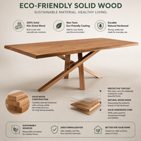 Table de salle à manger de cuisine avec plateau en bois rectangulaire et base à pieds croisés, style moderne pour usage domestique