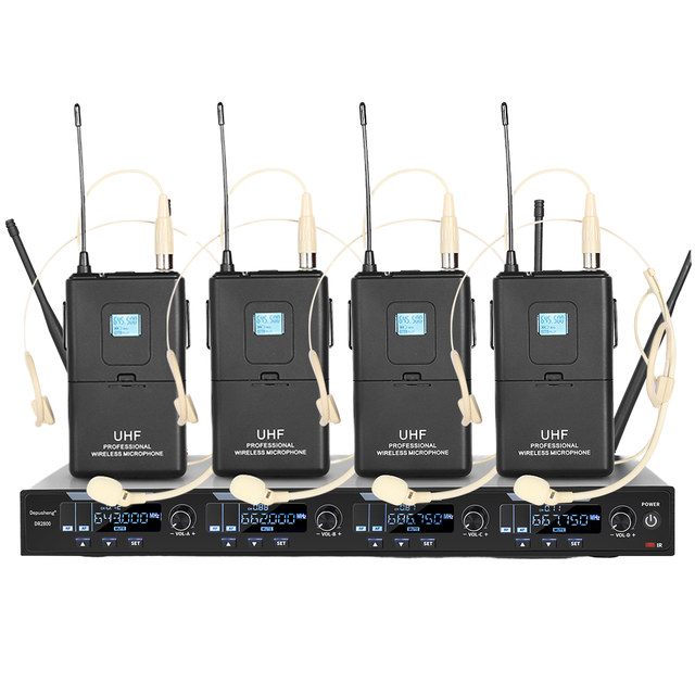 Professional Dynamic Mic UHF Wireless Headset Microphone System Data Cable XLR Connector AA Battery Volume Control Stage
