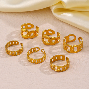 Magnifique <span class=keywords><strong>bague</strong></span> chaîne cubaine épaisse ouverte réglable en acier inoxydable plaqué or 18 carats <span class=keywords><strong>pour</strong></span> femmes - Product Image 4