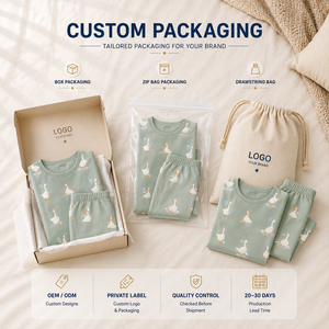ชุดนอนเด็กผ้าคอตตอนริบ 100% ระบายอากาศได้ดี ลายเป็ดน่ารัก ขายส่งจำนวนมาก - Product Image 5