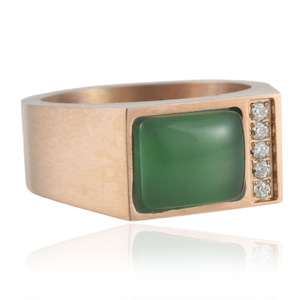 Women's <b>Titanium</b> Steel Square <b>Ring</b> With Green Gemstone And Diamonds Bezel Setting Geometric Design Gift Jewelry - Product Image 4