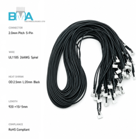 Câble personnalisé à 5 broches, pas de 2,00 mm, 26 AWG, 920 mm/3,02 pi, isolé en PVC noir pour connexion de signal d'appareil électronique