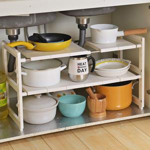 Hot sale 2 tier kitchen sink storage removable extendable fold space saving under sink organizer Amazon hot under sink storage