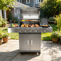 Barbecue à gaz en acier inoxydable 4+1 brûleurs OEM ODM pour patio, jardin et fêtes, avec grille de maintien au chaud et brûleur latéral pour l'extérieur
