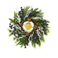 Couronne de Noël artisanale écologique avec baies noires et branches givrées, 11,8 pouces, collection de fêtes
