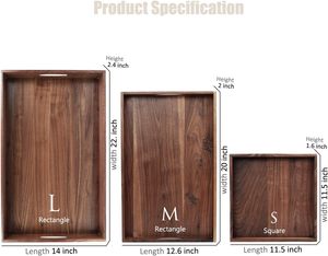 Ensemble de 3 grands plateaux ottoman en bois de noyer noir massif avec poignées, plateau de service décoratif en bois classique, L+M+S - Product Image 3