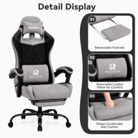 Chaise de jeu ergonomique avec repose-pieds, pivotante et inclinable, en velours, pour bureau, hauteur réglable, vérin à gaz 3 positions, personnalisable