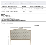 Tête de lit capitonnée en lin de style campagnard français, design à boutons, taille Queen/King, cadre en chêne, mobilier de chambre écologique