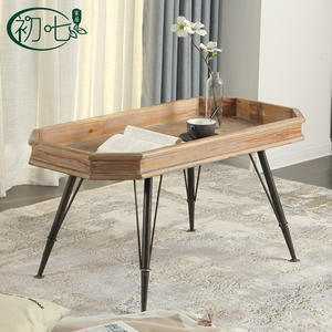 [] Wooden <b>Coffee</b> <b>Table</b> With Metal Legs <b>Rectangle</b> Small Living Room <b>Table</b> For Apartment Balcony Use - Product Image 4