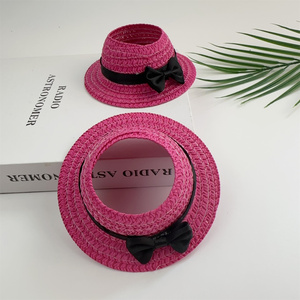 Tùy Chỉnh Màu Hồng Boater Mũ Rơm Ban Nhạc Cho Cô Gái Khuyến Mại Giấy <span class=keywords><strong>Hat</strong></span> Cho Trẻ Em Của Các Hoạt Động Ngoài Trời Câu Cá Du Lịch Giản Dị - Product Image 2