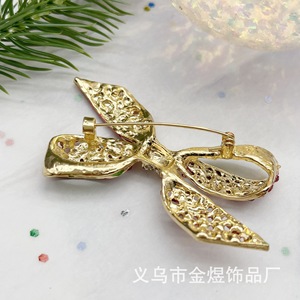 Yiwu <b>Red</b> Bowknot Zinc Alloy Rhinestone Brooch Women's Party Jewelry Pin Micro Insert Fashion Corsage - Product Image 2
