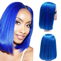 Wig Rambut Asli Manusia 4x4 Blue Bob 12 Inci, Wig Rambut Asli Lurus dengan Garis Rambut Alami untuk Wanita, Penggunaan Sehari-hari dan Pesta