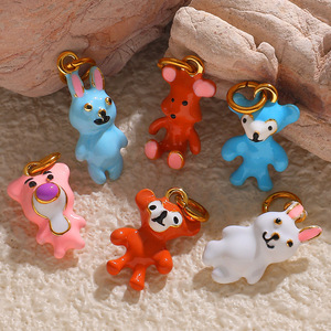 Breloques <span class=keywords><strong>de</strong></span> bracelet en émail en forme d'animaux <span class=keywords><strong>de</strong></span> dessin animé mignons, pendentifs <span class=keywords><strong>de</strong></span> collier colorés en acier inoxydable (lapin, <span class=keywords><strong>singe</strong></span>, chien) pour ma fille - Product Image 2
