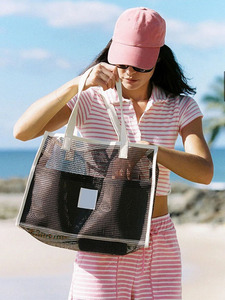Vente en gros de maille personnalisée Sac à main de rangement pour cosmétiques à bandoulière pour femmes Sac de course Sac fourre-tout de plage de voyage pour les activités de plein air - Product Image 4