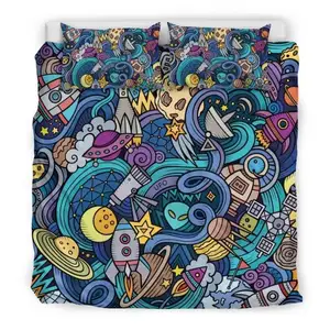 De edredón de lujo de dibujos abstractos espacio galaxia impresión edredón cubierta de la ropa de cama de la Reina tamaño 223*264 cm