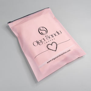 Sacs en plastique transparents roses avec fermeture éclair, personnalisables avec logo, pour vêtements (jeans, t-shirts), emballage de vêtements - Product Image 1