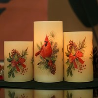 Set Lilin LED Tanpa Api 3 Buah dengan Remote Control, Nyala 3D, Baterai, Lilin Parafin