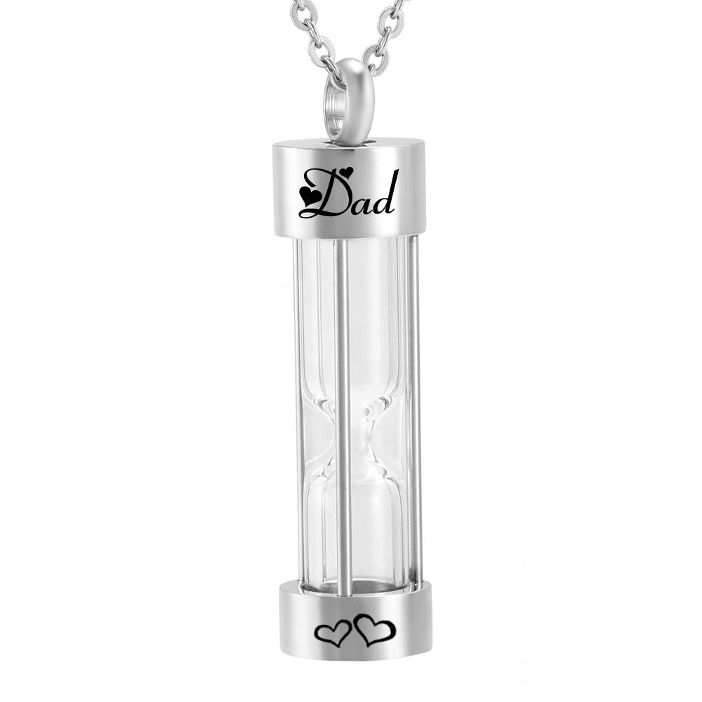 Memorial Jewellery Stainless Steel Glass Hourglass Shapes Urn