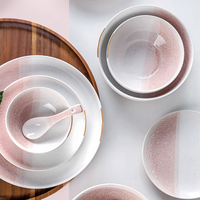 Simplee — service de table en opale rose, 72 pièces, élégant de luxe, vaisselle de cuisine, bordure dorée