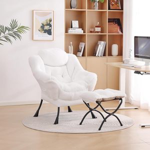 Đầy Đủ Màu Trắng thoải mái đọc sách ghế với footstool giọng phòng chờ sofa với tay vịn & túi bên cho phòng khách - Product Image 6