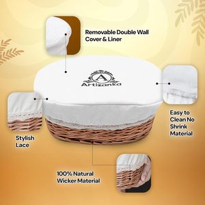 Grande <span class=keywords><strong>Cesto</strong></span> in <span class=keywords><strong>Vimini</strong></span> per Pane e Frutta, <span class=keywords><strong>Cesto</strong></span> Decorativo Naturale Intrecciato per Servire e Conservare il Pane in Cucina con Rivestimento in Tessuto - Product Image 3