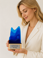Trophée personnalisé en acrylique bleu gravé pour événements d'entreprise, compétitions et activités – Nouveau design 2026, trophée haut de gamme et sophistiqué