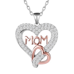 Collier SPJ Best-seller en argent sterling S925 rhodié avec pendentif double cœur pavé de zircone cubique 5A, bijoux fins pour femme, idéal pour les fêtes - Product Image 1