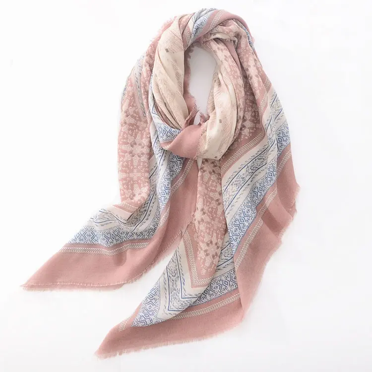 Ashion-bufandas cuadradas de gasa de algodón para mujer, pañuelos de color pastel de gran tamaño con estampado geométrico para primavera y verano