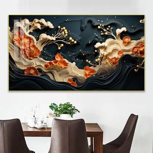 Peinture sur Porcelaine Cristalline Personnalisée en Gros, Paysages Abstraits, Décoration Murale pour Salon et Salle à Manger avec Lumière LED - Product Image 2