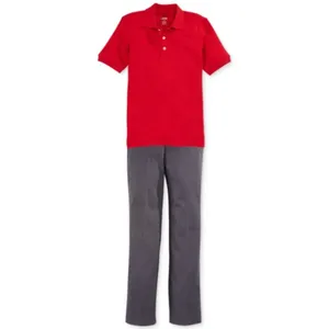 Boys Red Polo T Shirt Pant School Uniform Clothing Sets For Summer High Quality