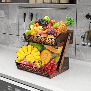 Double Layer Wood And Iron Fruit Storage <b>Rack</b> 2 Tier <b>Kitchen</b> Organizer For Vegetables And Food Items - Product Image 4
