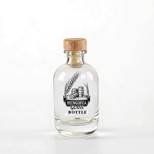 Bouteille en verre givré transparent pour spiritueux (Whisky, Gin, <span class=keywords><strong>Rhum</strong></span>, Vodka, Brandy) avec bouchon en bois, formats 10cl, 50cl, 100ml, 250ml, 375ml, 500ml - Product Image 5