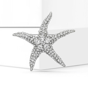 Spilla da bavero elegante nautica in metallo placcato oro con strass blu sfumato a forma di stella marina per decorazione <span class=keywords><strong>blazer</strong></span> - Product Image 4