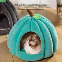 DO Luxe Cartoon Mode Automne Hiver Citrouille Forme Tissu Type Semi-Fermé Pet House Chaud Épaissi Chat & Chien Villa Boîte
