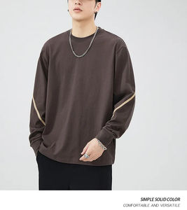 เสื้อยืดคอกลมแขนยาวผ้าฝ้ายแท้สำหรับผู้ชายเสื้อยืดคอกลมทรงหลวม - Product Image 4