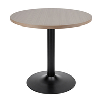 Table de bistrot ronde moderne pour usage commercial, plateau en mélamine avec support de table à colonne unique en métal noir, vente en gros