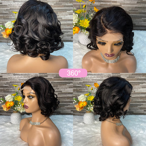 Cross Border High Amplitude bob Loose <b>Wig</b> 13*4lace 100%<b>human</b> Hair Front Lace <b>Wigs</b> - Product Image 4