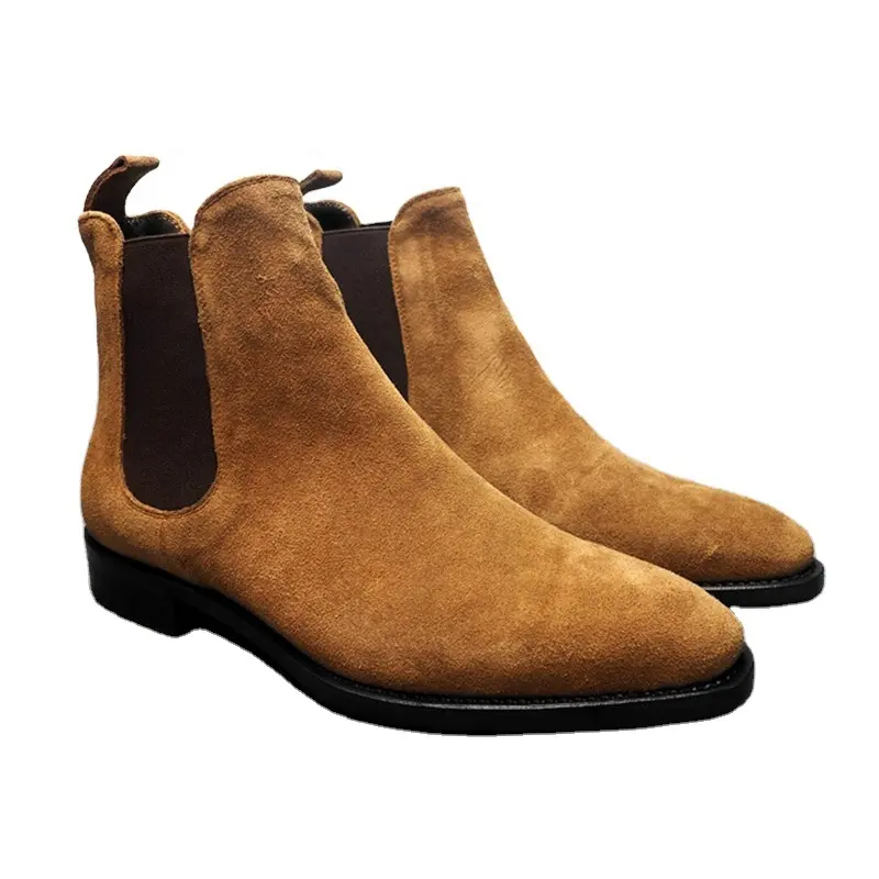 Fashionable pointed toe high-top Chelsea boots men suede leather snow boots shoes for men