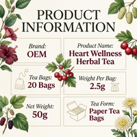 OEM ODM Teh Herbal Hibiscus Hawthorn GMP Halal 20 Sachet 50g Bebas Kafein