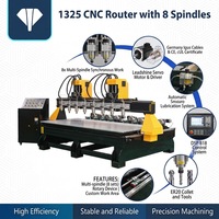 Fresadora CNC de Madera de Alta Resistencia con Múltiples Husillos 1325, 8 Cabezales, Máquina de Grabado y Tallado con Eje Rotatorio para Patas de Mesa 3D