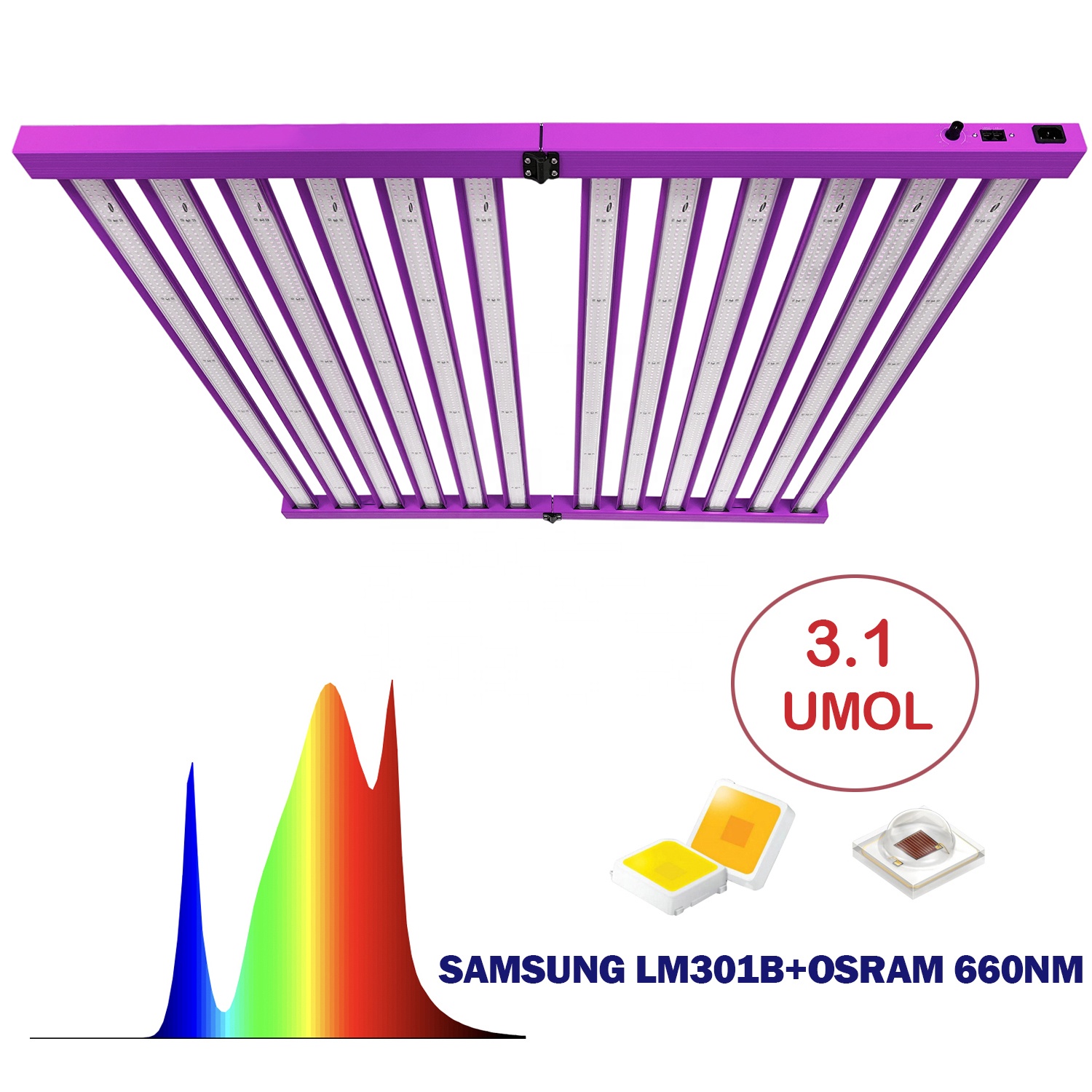 Hydroponic Greenhouse LED Grow Light HPS 1000w Full Spectrum Samsung Lm301B Foldable Plant LED Grow Lights 1000w 12 Bars