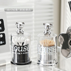 Bear Shaped Acrylic <b>Toothpick</b> Holder With Cotton Swabs Storage For Home Use Durable Plastic Container - Product Image 1