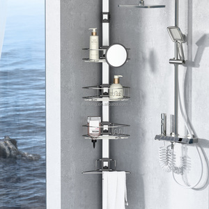 Étagère d'angle de salle de bain WIREKING en <span class=keywords><strong>acier</strong></span> <span class=keywords><strong>inoxydable</strong></span> à 4 niveaux avec barre de tension, organiseur de <span class=keywords><strong>douche</strong></span> antirouille pour accessoires de baignoire - Product Image 1