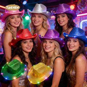 YACHEN LED-verlichte <span class=keywords><strong>cowboy</strong></span>- en cowgirlhoed met knipperende LED-lampjes voor bruiloften, western- en vrijgezellenfeesten, kostuumaccessoires - Product Image 3