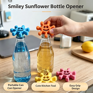 Ouvre-bouteille Tournesol Smiley Portable, Gadget de Cuisine Mignon, Ouvre-bière à Prise Facile, Accessoire de Bureau Léger, Cadeau Original pour Fête - Product Image 1
