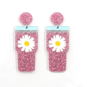 YCXER2463 Unisex Drop Earrings Handmade Sparkling Pink Acrylic Cute Daisy for Wedding Engagement Party or Anniversary Gift