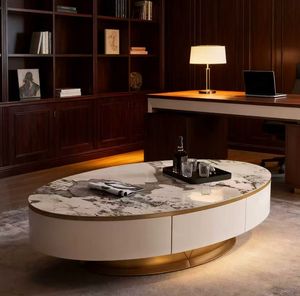 Set di mobili da salotto di lusso con struttura in acciaio inox nuovo tavolino in <span class=keywords><strong>pelle</strong></span> cassetto TV mobile con <span class=keywords><strong>centro</strong></span> in marmo - Product Image 1