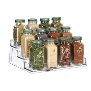 Plastik baharat ve gıda mutfak dolabı raf organizatörü, 3 katmanlı, Modern kompakt Caddy rafı, baharat bitki şişeleri kavanoz tutar