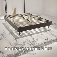 Sommier double XL réglable en hauteur - Cadre rembourré moderne avec lattes en bois, pieds métalliques robustes, structure silencieuse, assemblage facile pour l'école