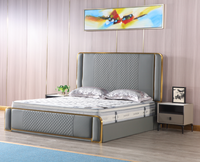 Ensemble matelas et lit de rangement, de luxe, taille super king, en acier inoxydable doré, cuir gris, moderne, queen size, cadre de lit de rangement